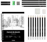Checarzhn--No1-Kit De Dessin 19 Accessoires Loi002-12 Crayons Ombrés, 6 Outils D'esquisse, 1 Carnet