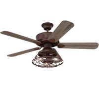 CHECARZHN--NO1-Lighting 7220540 Ventilateur De Plafond DIntérieur Barnett De 122 Cm En Bois Nu, Kit D`Éclairage Led À Variateur Avec Abat-Jour Cage, Télécommande Incluse