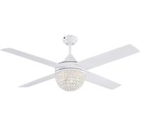 CHECARZHN--NO1-Lighting 72262 Kelcie, Ventilateur De Plafond Contemporain Avec Lampe Et Télécommande, 132 Cm, Finition En Blanc, Abat-Jour À Fleuron Cristallin