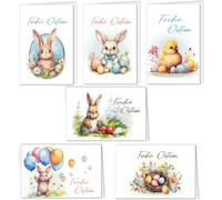 Checarzhn--No1-Lot De 12 Cartes De V?Ux De Pâques Avec Enveloppes - Cartes De V?Ux Pliantes Avec Lapins Mignons Et ?Ufs De Pâques - Kit De Bricolage
