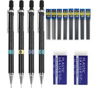 Checarzhn--No1-Lot De 14 Crayons Mécaniques 0,3/0,5/0,7/0,9 - Crayons De Mines Pour Enfants - Crayons Automatiques En Métal - Avec 8 Mines De Crayon Hb 2 Gommes Pour Écriture