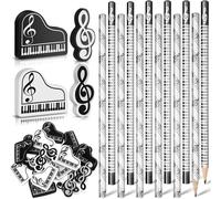 Checarzhn--No1-Lot De 24 Crayons De Musique Avec Gommes Sur Le Thème De La Musique, Crayons En Bois, Grand Paquet, Clavier, Crayons Amusants, Gommes, Cadeau