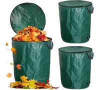 CHECARZHN--NO1-Lot De 3 Sacs De Jardin, 120L Sac Jardinage Déchets Pliables Et Réutilisables Avec Couvercle Et Poignées Réutilisables Étanches Pliables Pour Feuilles, Herbe