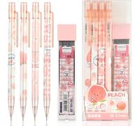 Checarzhn--No1-Lot De 4 Porte-Mines Roses Comprenant 4 Porte-Mines Peach Avec Un Tube De Recharges De Crayon De 0,5 Mm Et De Jolies Gommes Pêche, Fournitures Esthétiques, Cadeau De Rentrée Scolaire P