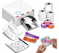 CHECARZHN--NO1-M02S Mini Imprimante,300Dpi Imprimante Photo Portable Bluetooth Compatible Avec Android Et Ios,Imprimante De Poche Avec 6 Rouleaux De Papier-Blanc