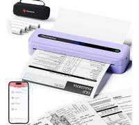 CHECARZHN--NO1-M832 Imprimante Portable, Imprimante Thermique Sans Encre Compatible Avec Phone Via Bluetooth, Windows/Macos Via Usb, Avec Mallette De Transport Et 4 Rouleaux De Papier, Violet