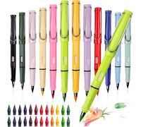 Checarzhn--No1-Metal Forever Lot De 12 Crayons De Couleur Colorés Avec Gomme Et 24 Pointes Interchangeables, Réutilisables Pour Enfants, Étudiants, Bureau, École
