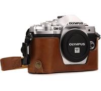 CHECARZHN--NO1-Mg1352 Etui Avec Bandoulière/Accès Batterie En Cuir Pour Appareil Photo Olympus Om-D E-M10 Mark Iii Marron Clair