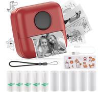 CHECARZHN--NO1-Mini Imprimante, Imprimante Portable Avec Autocollant Et 10 Rouleaux De Papier Thermique Autocollant Et Batterie Intégrée 1200 Mah Photo Sans Encre Pour Android Ios (X5 Rouge)