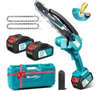 CHECARZHN--NO1-Mini Tronçonneuse Électrique Sans Fil De 20,3 Cm Avec Deux Batteries De 4000 Mah, Tronçonneuse Manuelle Avec Lubrificateur Automatique Pour La Coupe De Jardin, La Coupe Du Bois Et Le C