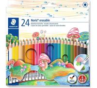 Checarzhn--No1-Noris Erasable, Crayons De Couleur Gommables Avec Système Anti-Casse, Mine Douce De 3 Mm, Étui Carton Avec 24 Couleurs Vives Différentes, 144 50nc24