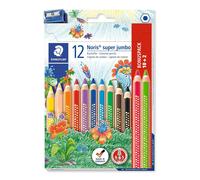 Checarzhn--No1-Noris Super Jumbo 1287 - Etui Carton 10 Crayons De Couleur Gros Module Assortis + 2 Crayons De Couleur 1287-23 Et 1287-50 + 1 Taille-Crayon 510 90 Offert