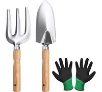 CHECARZHN--NO1-Outils De Jardinage, Ensemble D'Outils De Jardin, 3Pcs Garden Tool Set, Outil De Jardin Manche En Bois Pour Jardinage Plantes Intérieur Extérieur Avec Une Pelle Fourchette Et Paire De