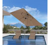 CHECARZHN--NO1-Parasol De Jardin Extérieur Inclinable 2,5 X 2,5 M Carré, Parasol Droit Avec Châssis En Aluminium Champagne, Parasol Balcon Toile Upf 50+ Pour Jardin Terrasse Patio Piscine, Taupe