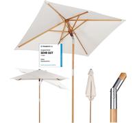 Checarzhn--No1-Parasol Rectangulaire En Bois 200x150 Cm Pour Marché/Jardin ¿ Uv50+ Inclinable Avec Toile Recyclée Grs Créme