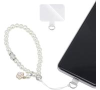 CHECARZHN--NO1-Pendentif Pour Téléphone Portable Avec Perle Blanche Et Fleurs, Dragonne Pour Téléphone Portable Avec Attache, Collier Pour Téléphone Portable Pour Femmes Et Filles