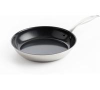 Checarzhn--No1-Profile Plus Poêle À Frire En Céramique Antiadhésive Saine En Acier Inoxydable De 28 Cm, Sans Pfas, Convient À L'induction, Robuste, Va Au Four Jusqu'à 200¿C, Argent & Intérieur Noir