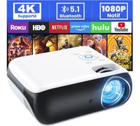 CHECARZHN--NO1-Projecteur 4K Supporté, Mini Projecteur Bluetooth 5.1 Home Cinéma 9500 Lux Vidéoprojecteur, Natif Full Hd 1080P Retroprojecteur 180'' Pour Extérieur/Maison Fire Stick/Smartphone/Ps5/Hd
