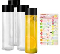 Checarzhn--No1-Quatre Bouteilles De Jus Cylindriques En Plastique Transparent De 500 Ml, Un Autocollant De Fruits, Bouteille De Milkshake Réutilisable, Adaptée Pour Stocker Du Thé, Des Jus De Fruits