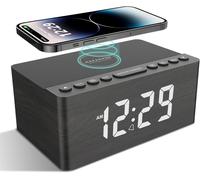 CHECARZHN--NO1-Radio Réveil Numérique En Bois Avec Radio Fm,Statio ort De Charge Usb Sans Fil Rapide Pour Iphone/Samsung Galaxy,Écran Led À Intensité Variable,Alarm Clock Avec Snooze,Alimentation Sec