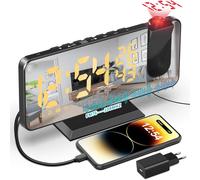 CHECARZHN--NO1-Radio Réveil Projecteur Plafond Reveil Projecteur Avec Radio Avec Double Alarme Et Écran Miroir Led, Usb, Snooze, 4 Niveaux De Luminosité, 12/24H, 15 Volume, Pour La Maison, Le Bureau