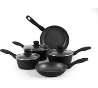 Checarzhn--No1-Rh02814eu7 Lot De Cinq Casseroles Et Poêles, Poêles À Frire 20/24 Cm Et Casseroles 16/18/20 Cm, Antiadhésives, Compatibles Induction, Couvercles En Verre, Metallic Marble, Aluminium
