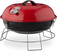 Checarzhn--No1-Rouge Barbecue Rond, Portable, Couvercle, Pique Nique, Grosse Surface De Cuisson,Charbon De Bois D.36 Cm