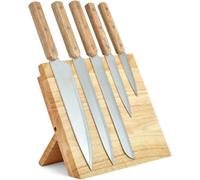 Checarzhn--No1-Set De 5 Couteaux Et Support Magnétique Mec136-5 Couteaux, Manche En Bois D'hévéa 3 Rivets, Acier Inoxydable