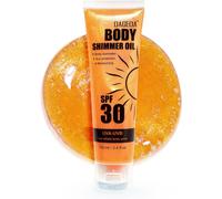 Checarzhn--No1-Shimmer Huile Pour Le Corps Spf 30 100 Ml Écran Solaire Pailleté À L'extrait Centella Asiatica, Léger Et Hydratant Pour Le Corps, Non Collant, Écran Solaire Scintillant Doré