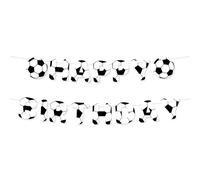 Checarzhn--No1-Soccer Happy Birthday Banner, Bannière Danniversaire Football Pré-Attachée Noir Blanc Guirlande Suspendue Fanion Panneau Arrière-Plan Photo Pour Garçons Filles Décor Fête Thème Sport
