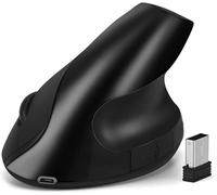 CHECARZHN--NO1-Souris Vertical Sans Fil, 2.4Ghz Rechargeable Ergonomique Souris, 800/1200/1600 Dpi Réglable, Silence Click Souris Optique Pour Windows 7/8/10/Xp Vista Linux Mac, Etc.(Noir)