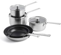 Checarzhn--No1-Stainless Steel Batterie De Cuisine Antiadhésive 5 Pièces En Acier Inoxydable 3 Couches, Poêles À Frire, Casseroles Avec Couvercles, Multi Clad, Induction, Four, Poignée Stay-Cool, Arg