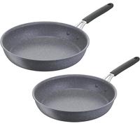 Checarzhn--No1-Tempra Mineral Lot De Poêles Antiadhésives En Acier Et Aluminium Avec Revêtement Minéral+ Ø 24/28 Cm, Poignée En Silicone, Effet Pierre, Adaptée À Toutes Les Sources De Chaleur
