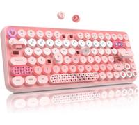 CHECARZHN--NO1-X Ajazz 308I Clavier Sans Fil Rétro, Bluetooth Silent Cute Computer Keyboard Avec Round Punk Compact 84 Touches, Texture Mate, Typewriter Design, Qwerty For Pc Mac - Dégradé Rose