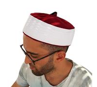 Chechia Kufi amema rouge - Chapeau musulman homme,bonnet docker, tunisienne authentique en laine, amema traditionnel fait à la main pour la prière 59 cm