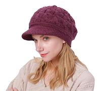 CheChury Casquette Femme Hiver Béret Femme Polaire Chapeau Fille Tricoté Bonnet Élégant Chapeau d'hiver Bonnet Tricoté Chaud Casquettes Visières Vintage Bonnet Femme Hiver Chic pour Sport,Violet