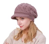 CheChury Casquette Femme Hiver Béret Femme Polaire Chapeau Fille Tricoté Bonnet Élégant Chapeau d'hiver Bonnet Tricoté Chaud Casquettes Visières Vintage Bonnet Femme Hiver Chic,Violet Clair