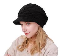 CheChury Casquette Femme Hiver Béret Femme Polaire Chapeau Fille Tricoté Bonnet Élégant Chapeau d'hiver Bonnet Tricoté Chaud Casquettes Visières Vintage Bonnet Femme Hiver Chic pour Sport,Noir