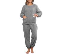 CheChury Ensembles de Pyjama Polaire Femme Hiver Pyjama Sets Chaud Homme Pyjama Fleece 2 Pièce Flanelle Vêtements de Nuit à Manches Longues Adulte Loungewear Chaud Tops et Pantalon avec Poches