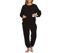 CheChury Ensembles de Pyjama Polaire Femme Hiver Pyjama Sets Chaud Homme Pyjama Fleece 2 Pièce Flanelle Vêtements de Nuit à Manches Longues Adulte Loungewear Chaud Tops et Pantalon avec Poches