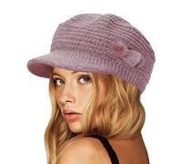 CheChury Femme Béret Hiver Casquettes en Laine d'hiver Bonnet Tricoté Chaud Chapeau de Ski de Neige avec Visière Classique Élégant,Rose