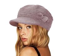 CheChury Femme Béret Hiver Casquettes en Laine d'hiver Bonnet Tricoté Chaud Chapeau de Ski de Neige avec Visière Classique Élégant,Marron