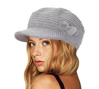 CheChury Femme Béret Hiver Casquettes en Laine d'hiver Bonnet Tricoté Chaud Chapeau de Ski de Neige avec Visière Classique Élégant,Gris