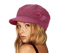 CheChury Femme Béret Hiver Casquettes en Laine d'hiver Bonnet Tricoté Chaud Chapeau de Ski de Neige avec Visière Classique Élégant,Rose Vif