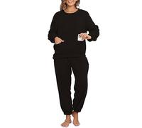 CheChury Femme Ensemble Pyjamas Hiver Manche Longue Chaud Doux Toison Fleece Vêtements de Nuit Haut et Pantalons en Polaire Chaude Sleepwear Chic Homme Unisexe,Noir,S