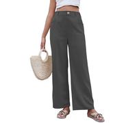 CheChury Femme Pantalon en Coton Lin Fluide Avec Boutons Taille Haute Elastique Large Décontracté Chic et Elegant Avec Poches Été Causal Pants, Gris, XL