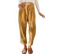 CheChury Femme Pantalon Velours Côtelé Élastique Taille Pantalon Décontracté Chic Pantalons avec Poche Bouton Zippé Jambe Droit Pants Automne Hiver