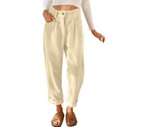 CheChury Femme Pantalon Velours Côtelé Élastique Taille Pantalon Décontracté Chic Pantalons avec Poche Bouton Zippé Jambe Droit Pants Automne Hiver