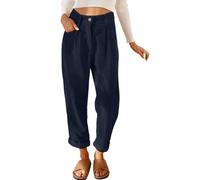 CheChury Femme Pantalon Velours Côtelé Élastique Taille Pantalon Décontracté Chic Pantalons avec Poche Bouton Zippé Jambe Droit Pants Automne Hiver