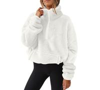 CheChury Femme Sweatshirt Polaire Sweat Manches Longues en Peluche 1/4 Zippé Polaire Sweat-Shirt avec Poche Streetwear Tops Chic Pullover Automne Hiver